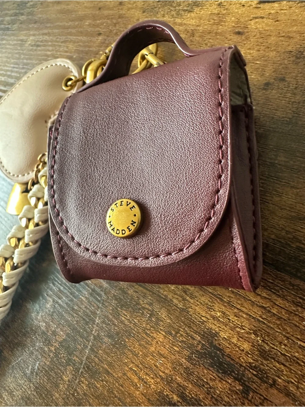 Steve Madden Plum & Cream Faux Leather 3-Piece Bag Charm Keychain Set NWOT